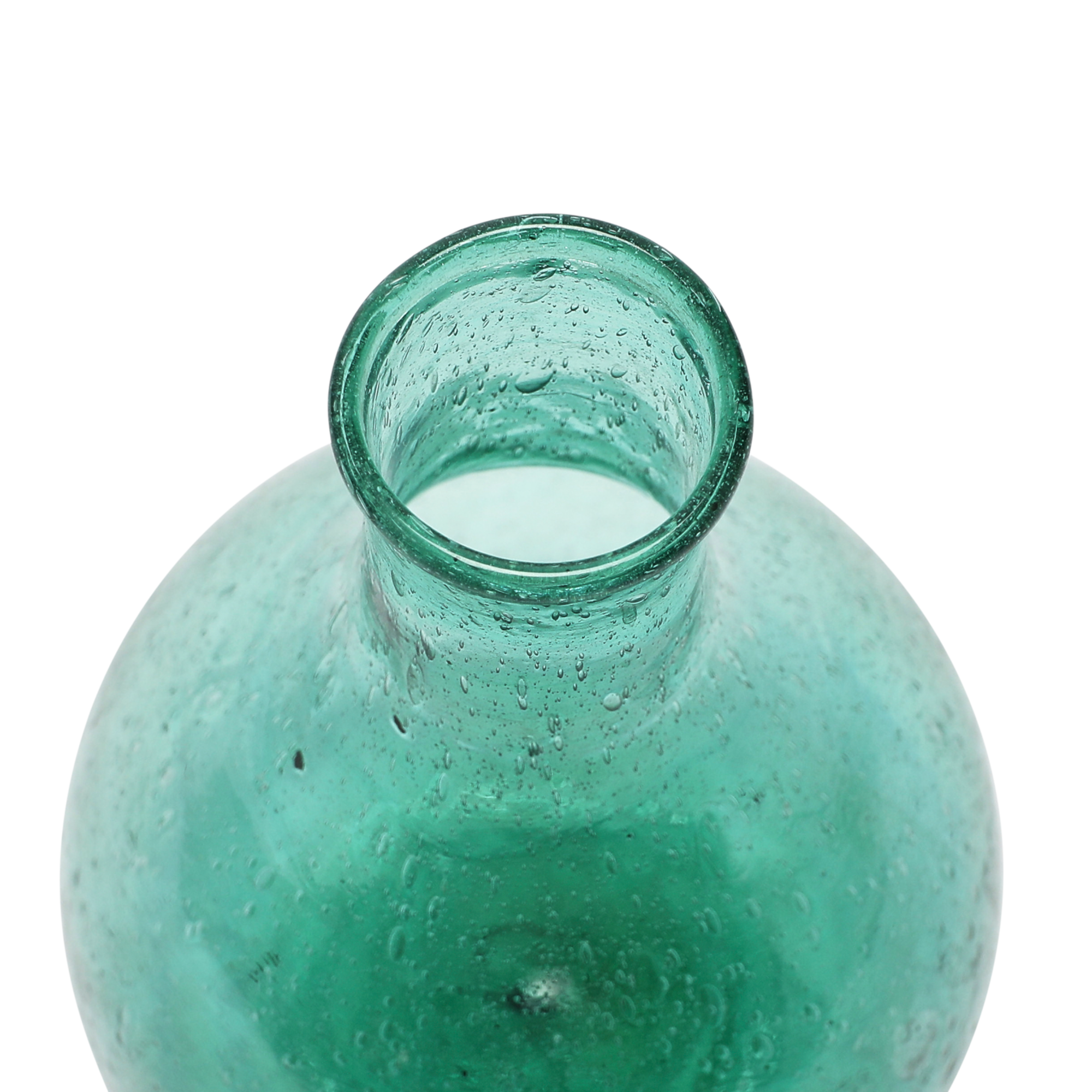 6" Teal Hand Blown Glass Vase